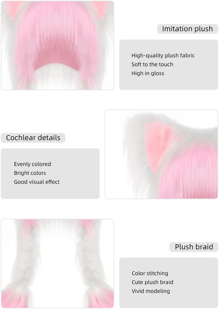 JUNBOON Cute Plush Cat Hat Fluffy Ear Headwear Winter Warm Earmuffs Head Mask Halloween Cosplay Accessory - Image 3